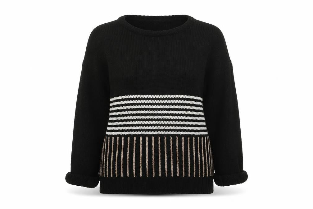Front view of Wallis women’s black striped jumper, size M