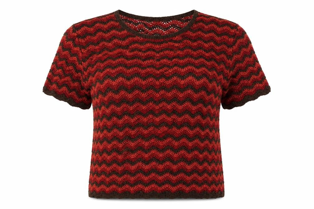 Front view of Richards women’s red striped basic blouse, size L