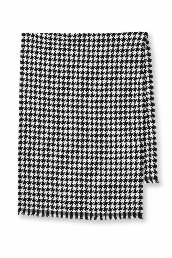 Front view of Preworn unisex black houndstooth shawl/wrap