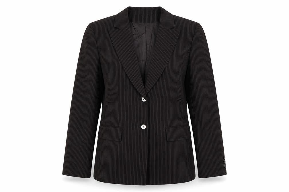 Front view of Tahari women’s brown striped jacket blazer, size UK 10