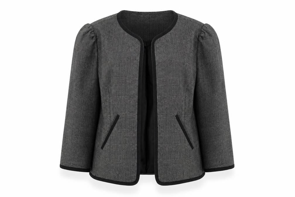 Front view of E-vie women’s grey jacket, size UK 12