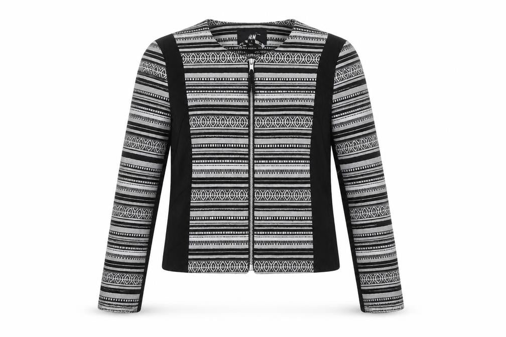 Front view of H&M women’s black jacket, size UK 6