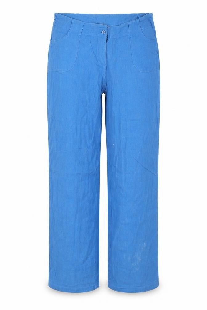 Front view of Mia Moda women’s blue trousers, size UK 36, in, 28-inch leg