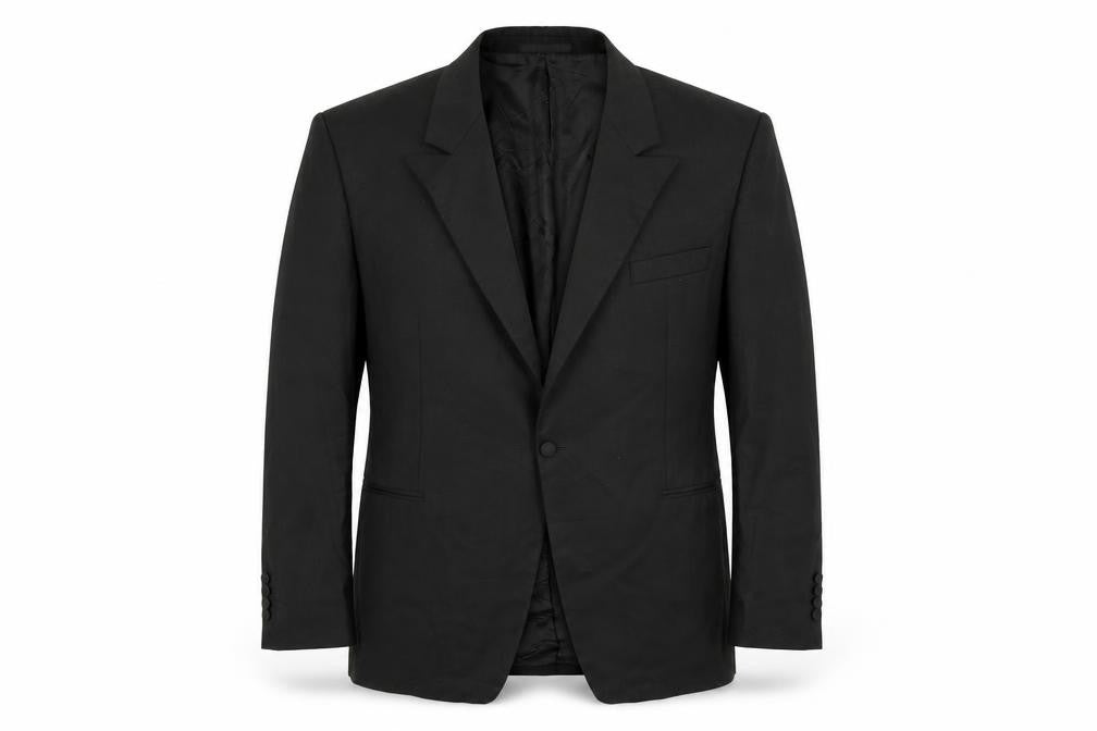 Front view of WILVORST men’s black jacket suit jacket, size L