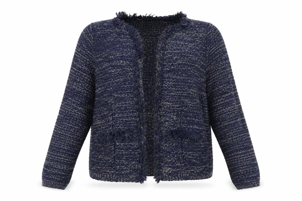 Front view of Cocogio women’s blue jacket coatigan, size UK 12