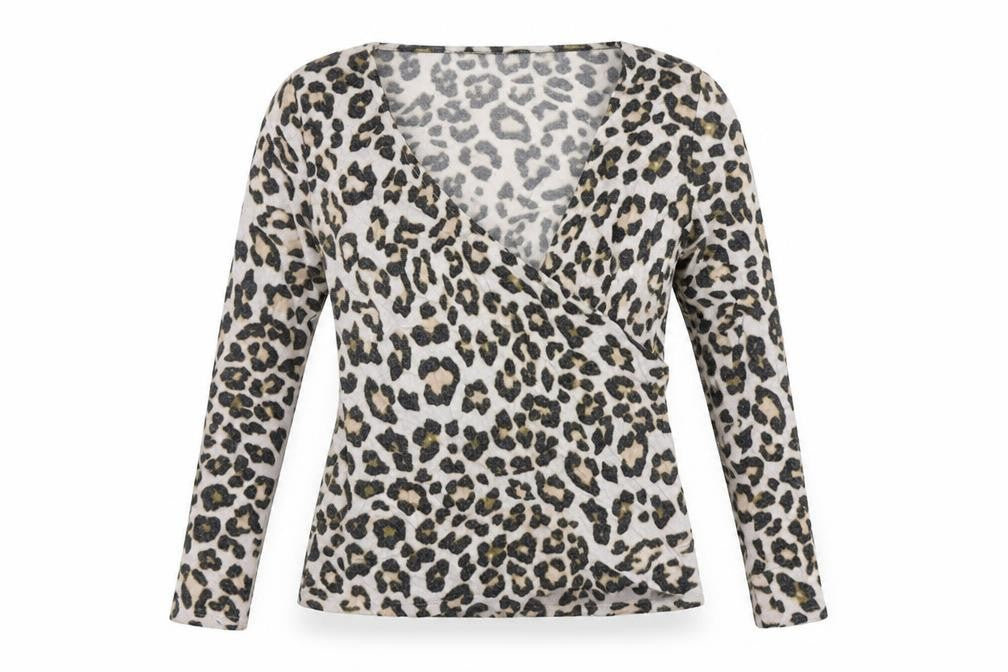 Front view of H&M women’s beige animal print jumper, size XL