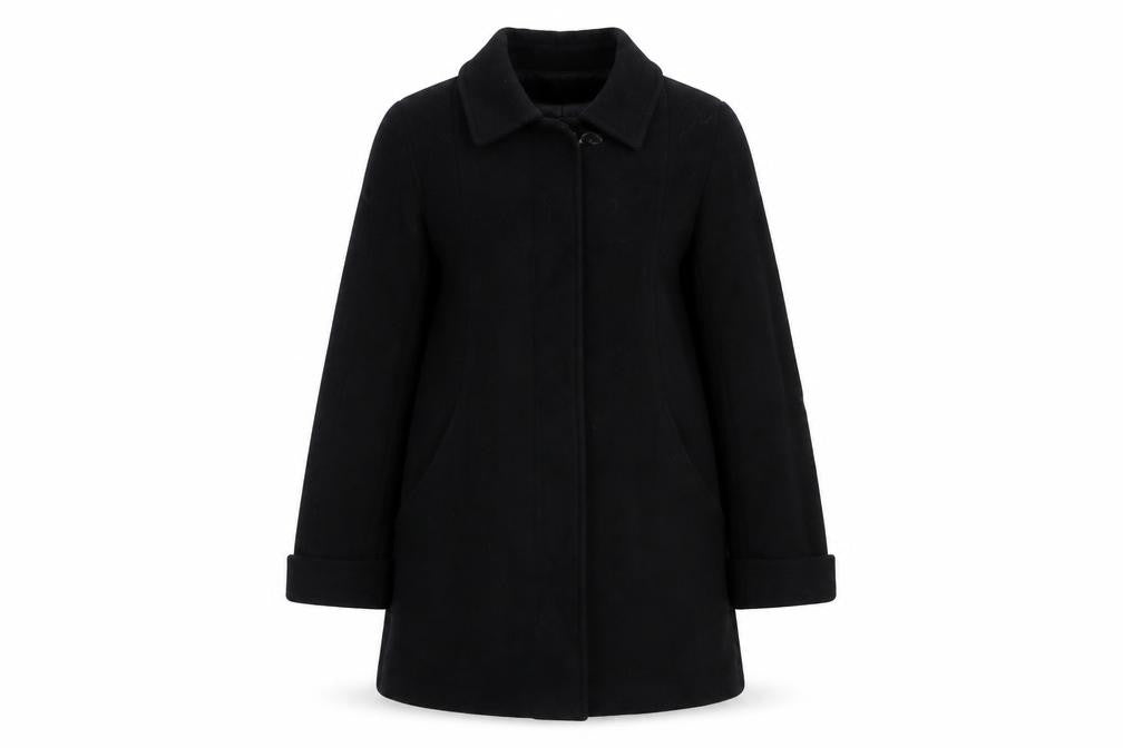 Front view of Klass women’s black pea coat coat, size UK 8