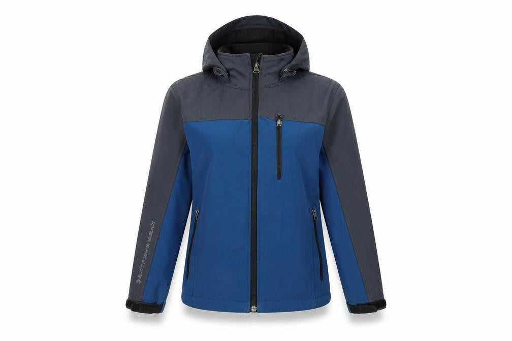 Front view of Snozu women’s blue rain coat coat, size S