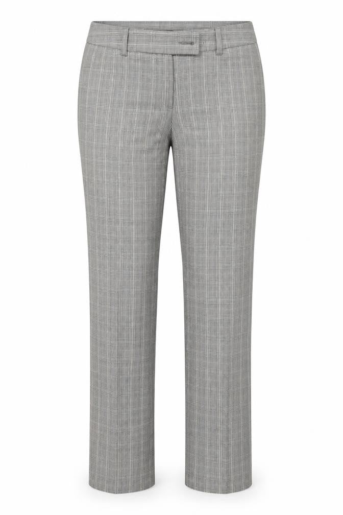 Front view of Monton women’s multicoloured plaid trousers, size UK 10, 26-inch leg
