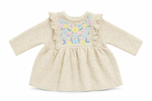 Front view of George girls’ beige floral tunic jumper, size 0-3, months - first size
