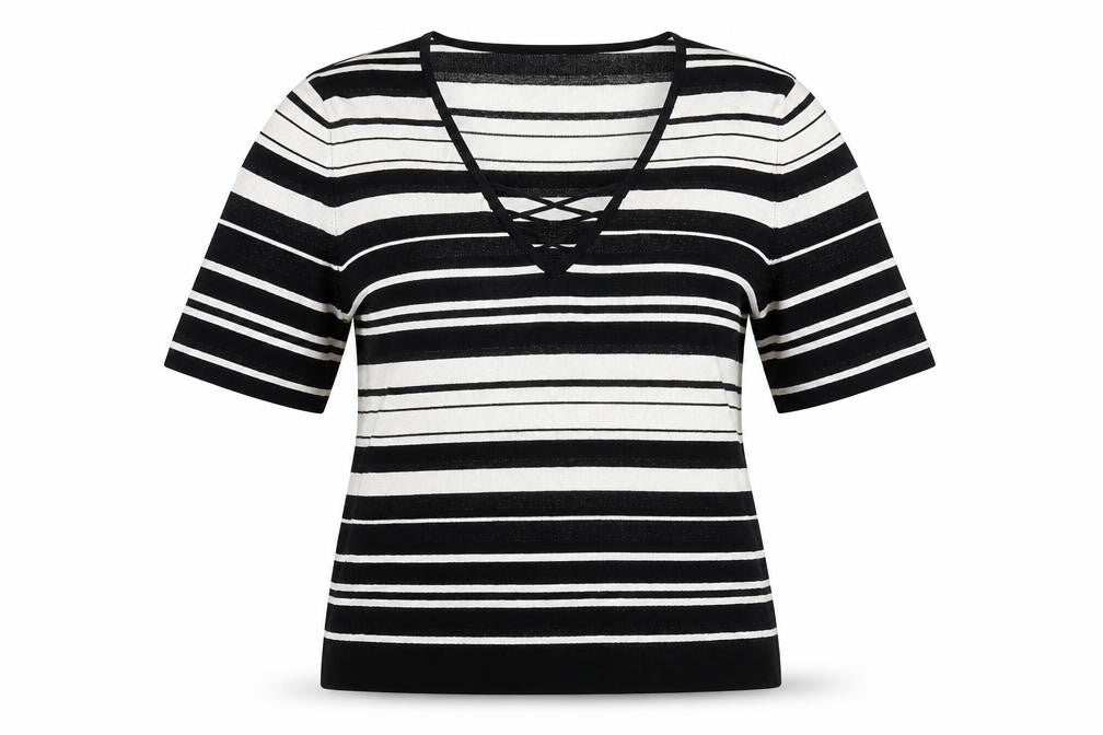 Front view of Berkertex women’s multicoloured striped knit jumper, size UK 14