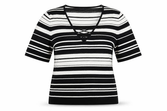 Front view of Berkertex women’s multicoloured striped knit jumper, size UK 14