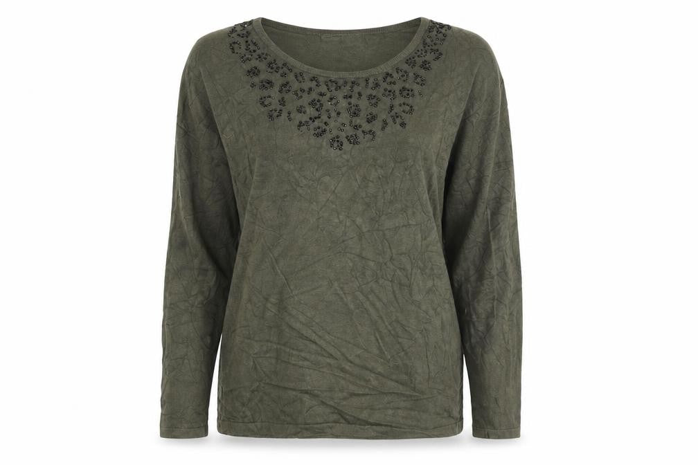 Front view of Gerard Darel women’s green knit jumper, size UK 2