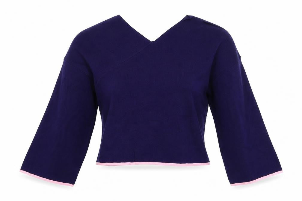 Front view of Topshop women’s blue knit jumper, size UK 12