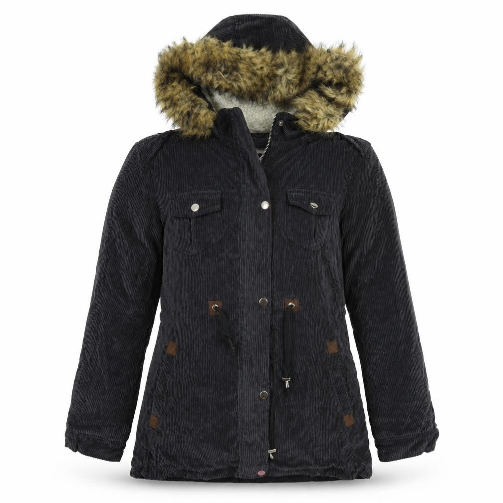 Fittiway Womens Black  Corduroy Overcoat Coat Size M
