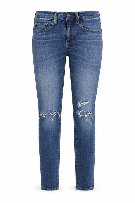 Front view of Gap women’s blue denim skinny jeans, size UK 26, in, 27-inch leg