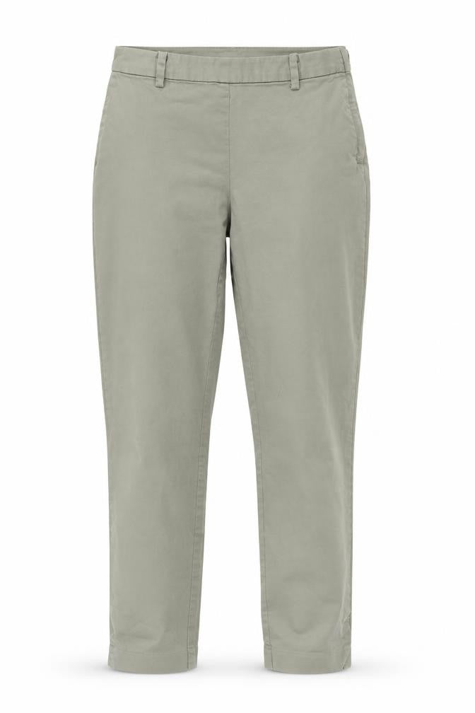 Front view of H&M women’s green trousers, size UK 8, 25-inch leg