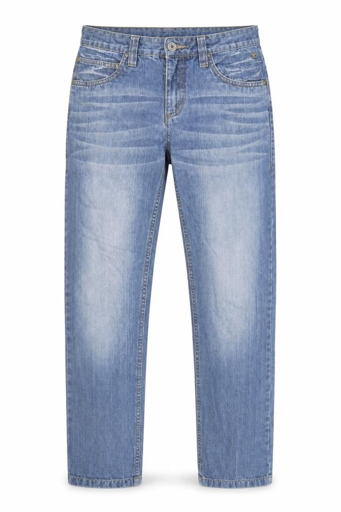 Front view of Tom Tailor men’s blue denim straight jeans, size L, 29-inch leg