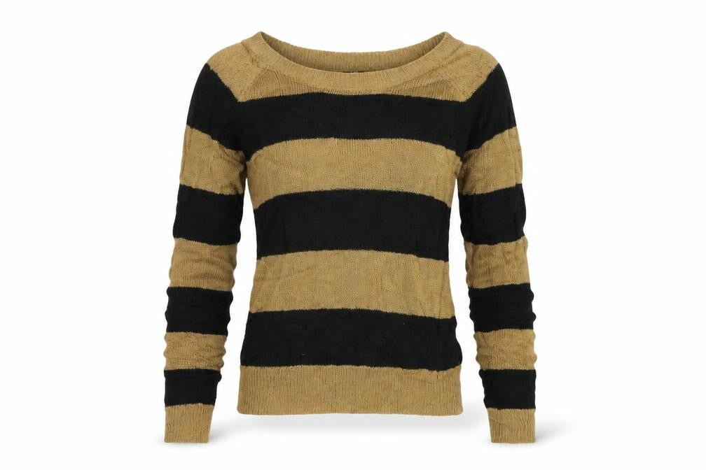 Front view of H&M women’s gold striped jumper, size S