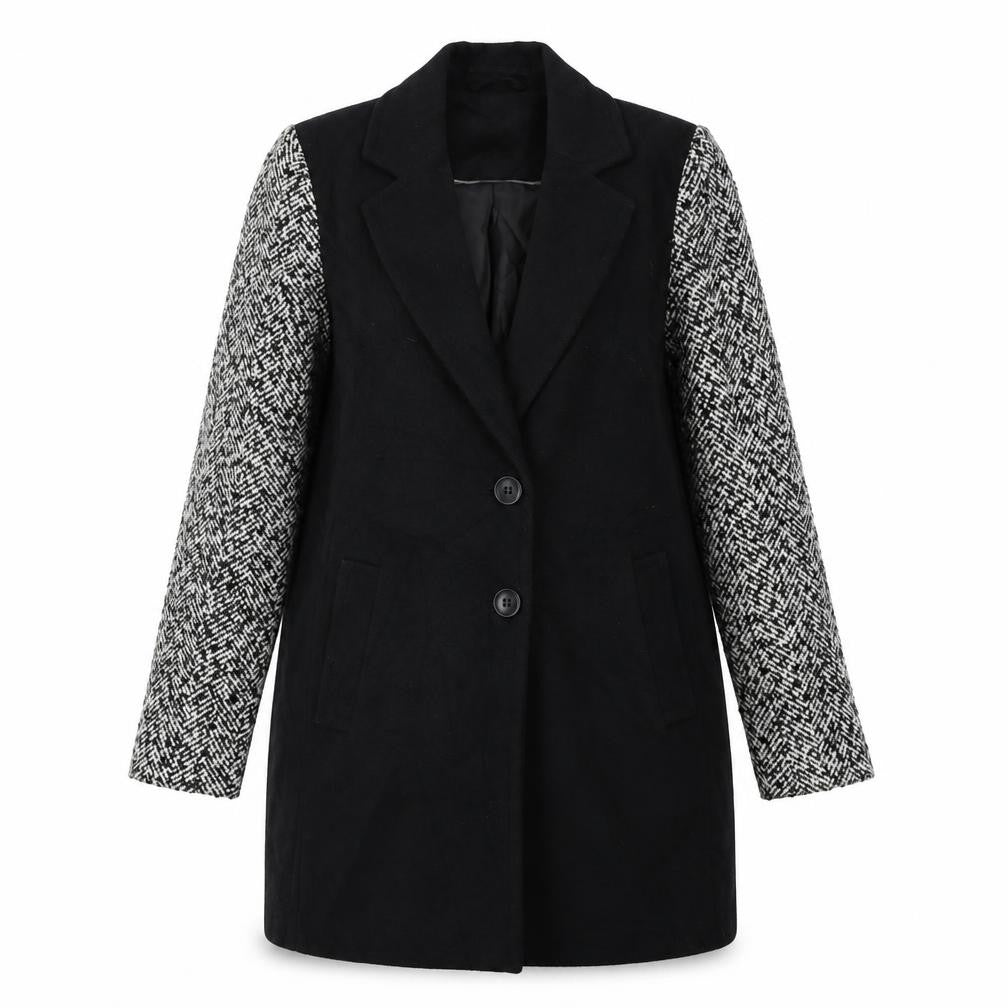 Front view of Atmosphere women’s black overcoat coat, size UK 10