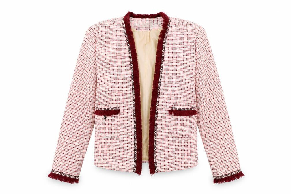 Front view of misskoo women’s white jacket blazer, size M