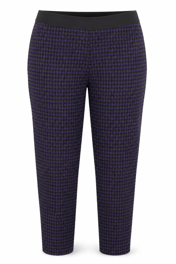 Front view of Marks & Spencer women’s blue houndstooth trousers, size UK 16, 25.5-inch leg