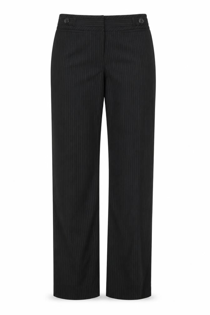 Front view of Atmosphere women’s black striped trousers, size UK 12, 31.5-inch leg