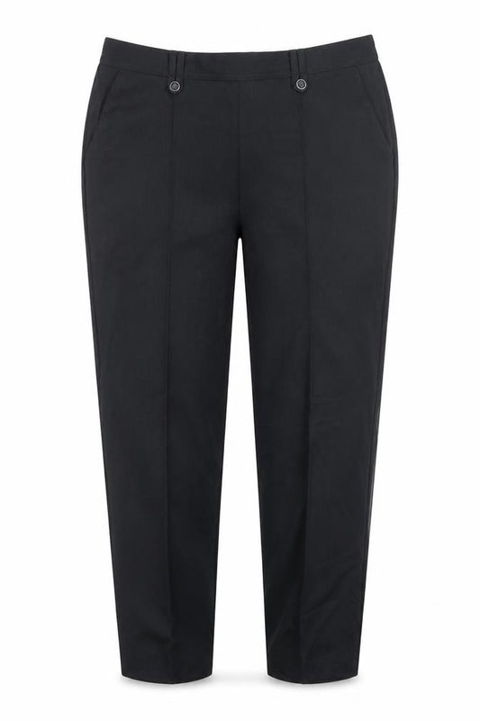 Front view of Bonmarché women’s blue trousers, size UK 16, 24.5-inch leg