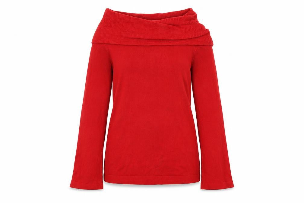 Front view of Marks & Spencer women’s red knit jumper, size UK 8