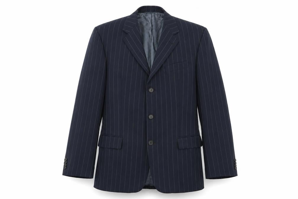 Front view of Carl Gross men’s black striped jacket blazer, size 38