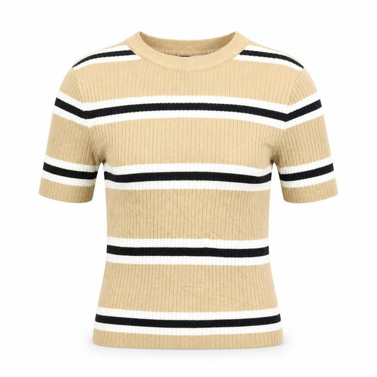 Front view of Divided women’s brown striped knit basic t-shirt, size XS