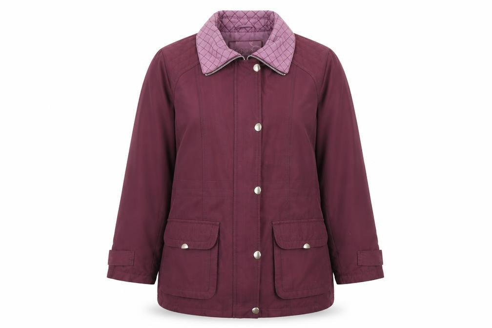 Front view of Bonmarché women’s purple pea coat coat, size M