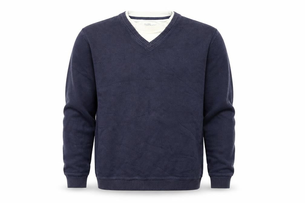 Front view of Easy men’s blue knit jumper, size S