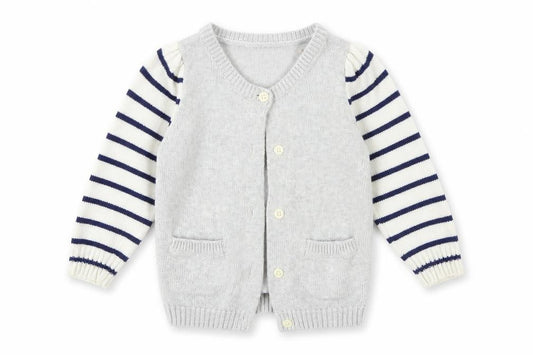 Front view of Old Navy Baby Silver Striped Knit Cardigan Jumper, size 24, Months