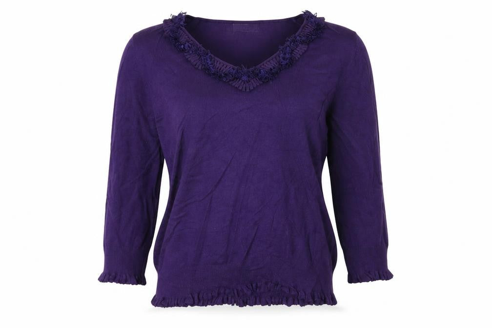 Front view of Per Una women’s purple knit jumper, size UK 12