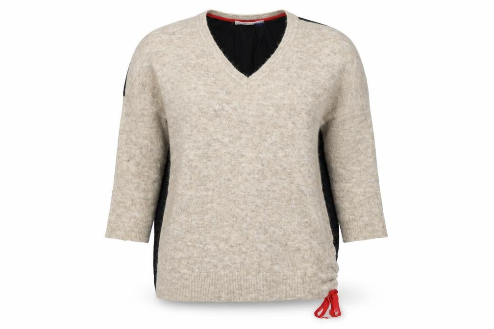 Front view of HARPENNE women’s beige knit jumper, size UK 12
