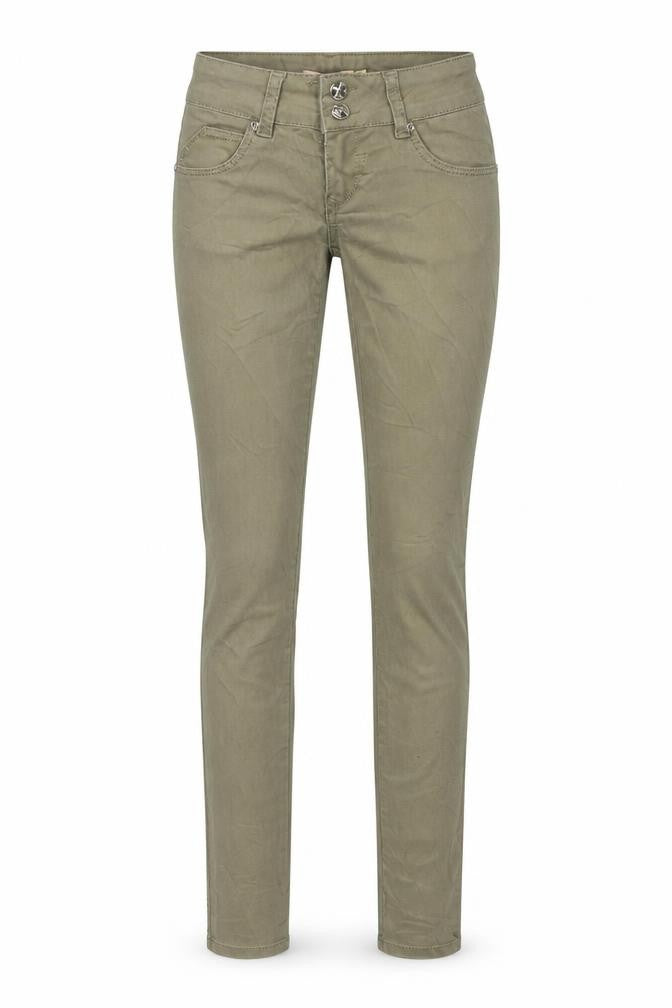 Front view of Pull&Bear Pull it women’s green denim skinny jeans, size UK 26, in, 30-inch leg