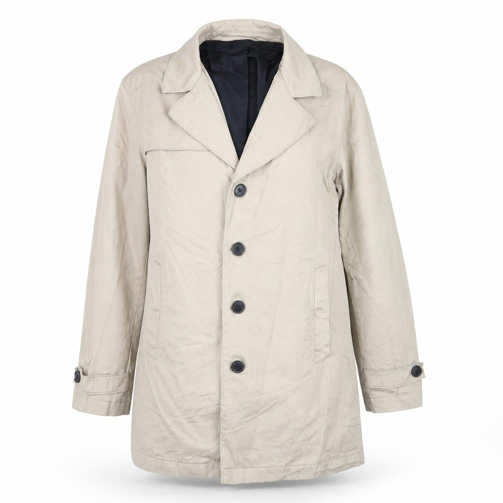 Front view of Selected Homme women’s beige overcoat coat, size M
