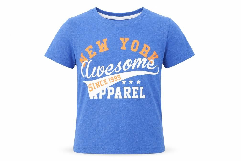 Front view of Primark boys’ blue basic t-shirt, size 5-6, years