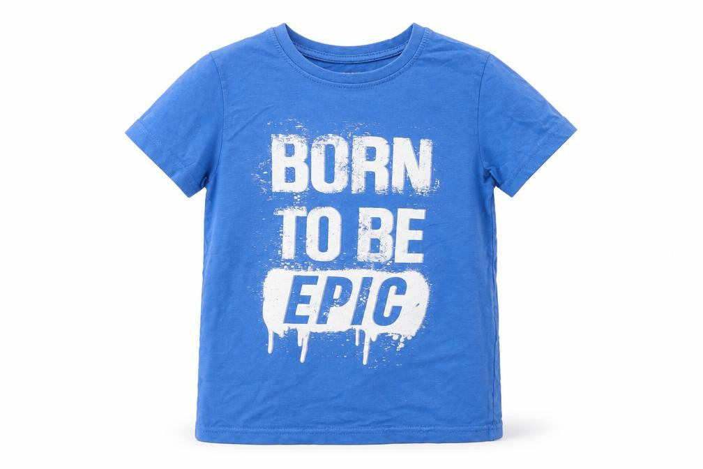 Front view of Primark boys’ blue basic t-shirt, size 5-6, years