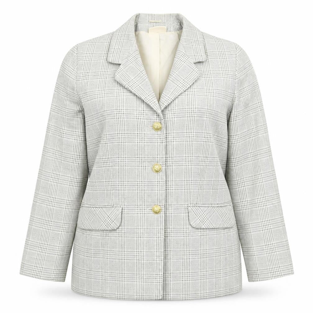 Front view of Emma Hamilton women’s multicoloured check jacket blazer, size UK 18