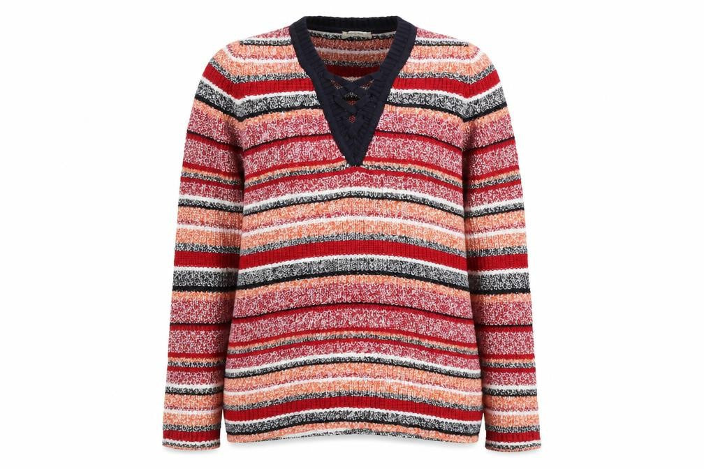 Front view of Papaya women’s red striped jumper, size S