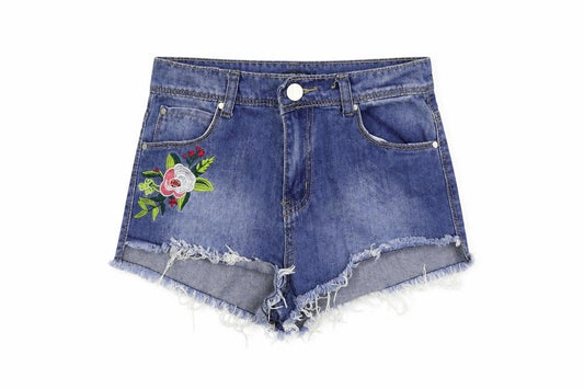 Front view of PRETTYLITTLETHING women’s blue colourblock bermuda shorts, size UK 10