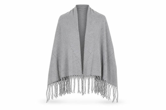 Front view of Angelica women’s grey knit shawl/wrap