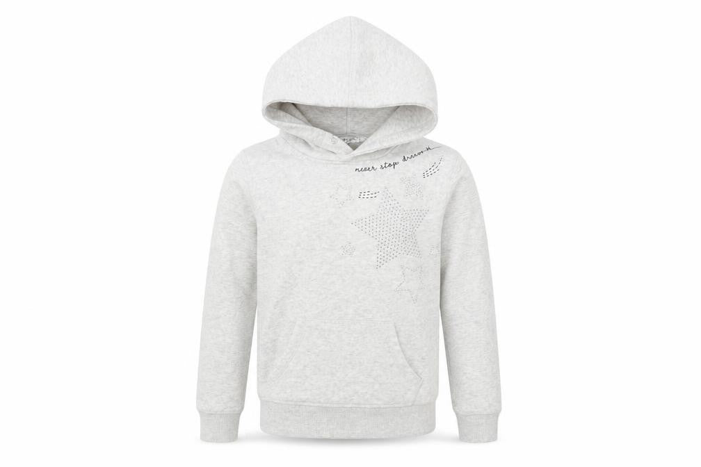 Front view of H&M girls’ grey pullover hoodie, size 11-12, years - stars