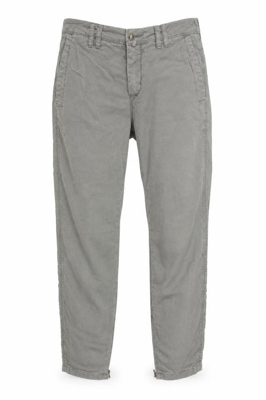 Front view of Drykorn women’s grey cargo trousers, size UK 28, 26-inch leg