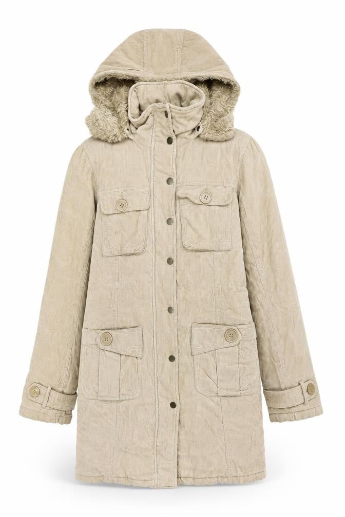 Front view of TALLY WEiJL women’s beige overcoat coat, size UK 10