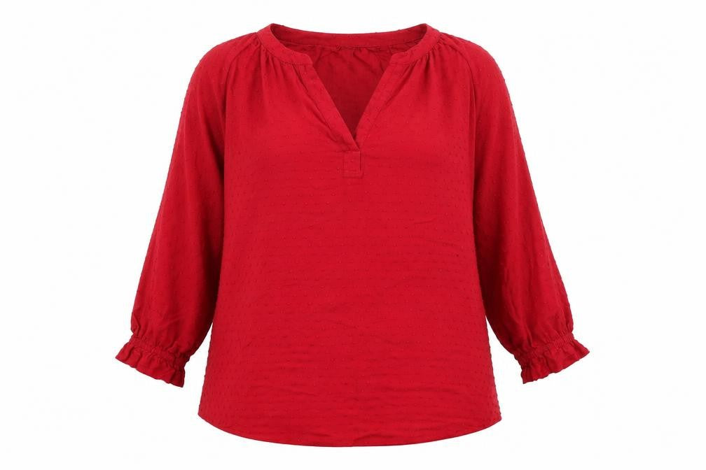 Front view of H&M women’s red basic blouse, size S