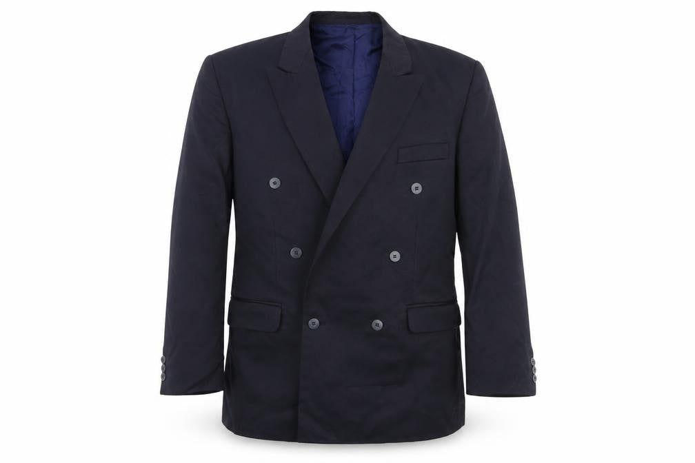 Front view of Privilege Clothing men’s blue jacket blazer, size XL