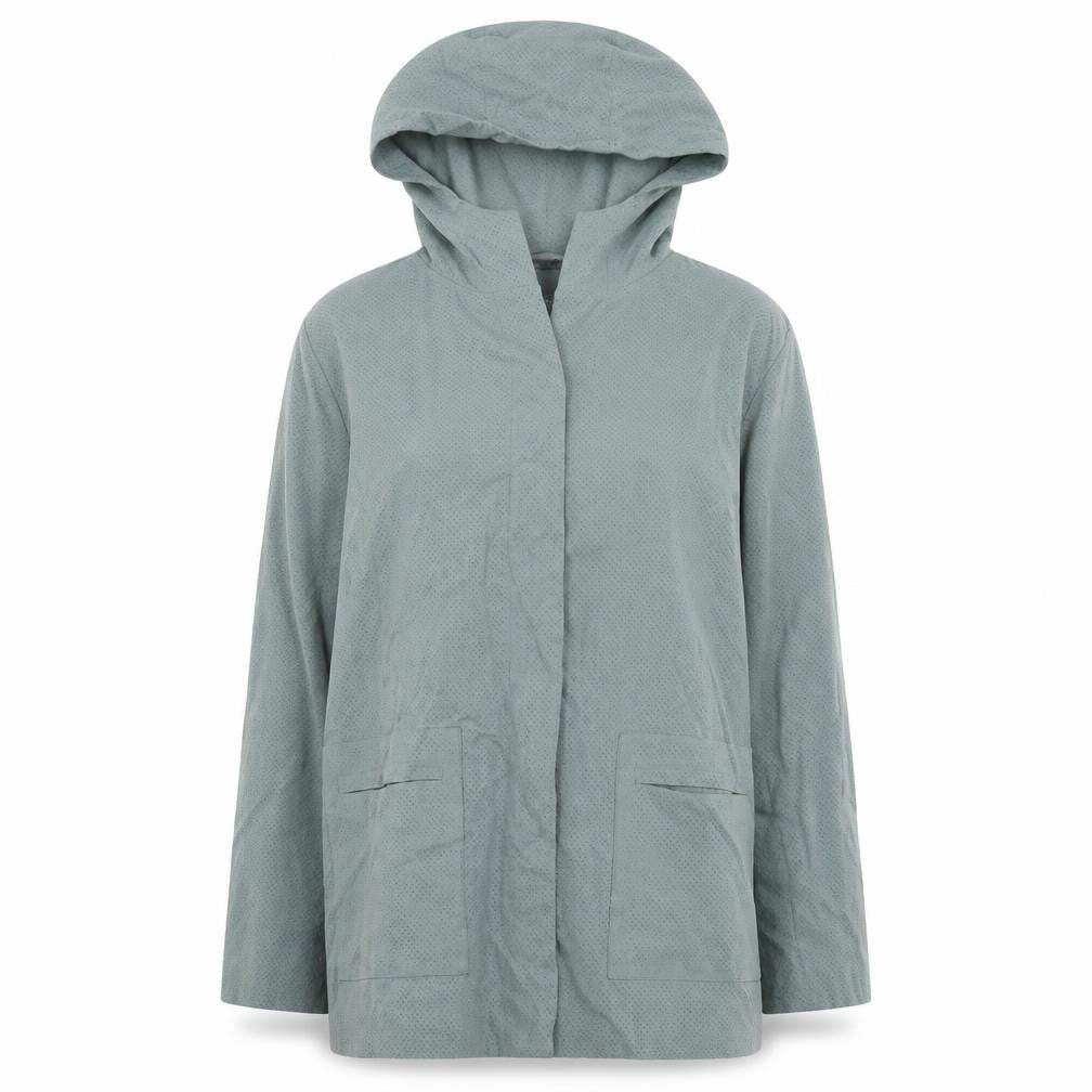 Front view of Astraka women’s blue rain coat coat, size S